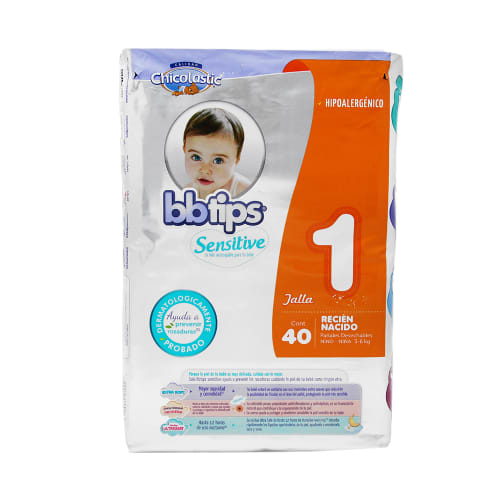 Pañales Bbtips Sensitive talla 1 recién nacido unisex 40 piezas