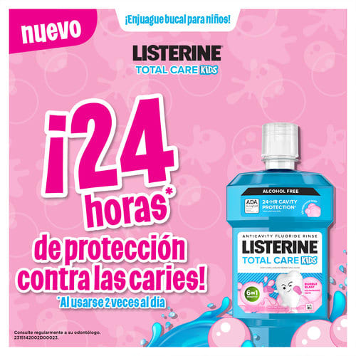 Enjuague Bucal Niños Listerine Total Care Kids Bubble Blast Sin Alcohol 500Ml