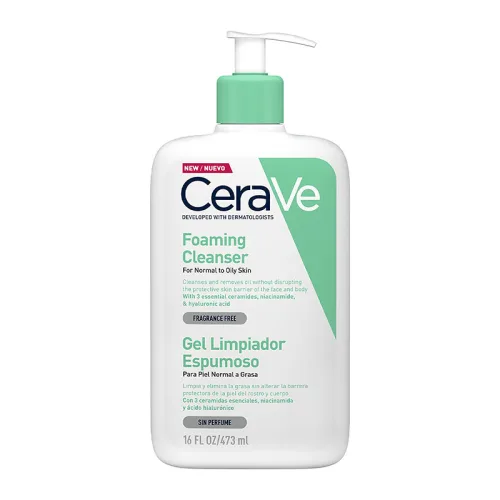 Cerave Gel Limpiador Espumoso Para Piel Normal A Grasa Sin Perfume 473 Ml