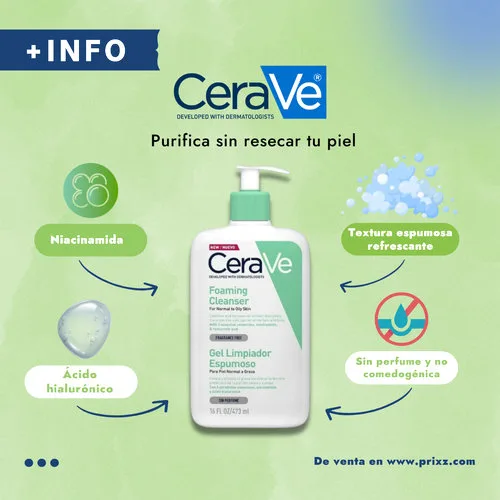 Cerave Gel Limpiador Espumoso Para Piel Normal A Grasa Sin Perfume 473 Ml