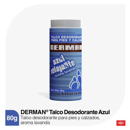 Derman Azul Talco Desodorante Para Pies Polvo Con 80 G