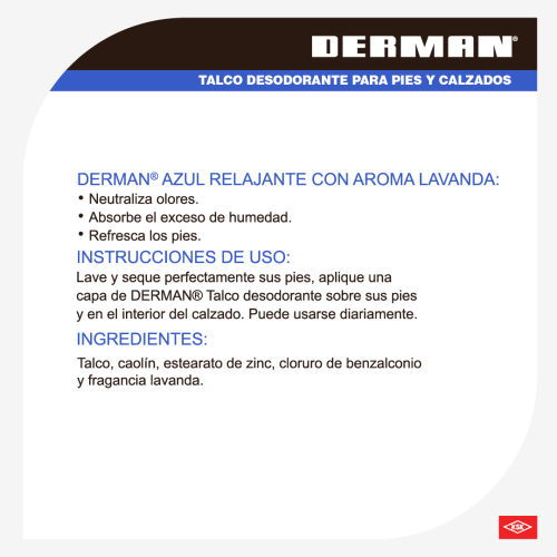 Derman Azul Talco Desodorante Para Pies Polvo Con 80 G
