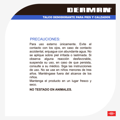 Derman Azul Talco Desodorante Para Pies Polvo Con 80 G