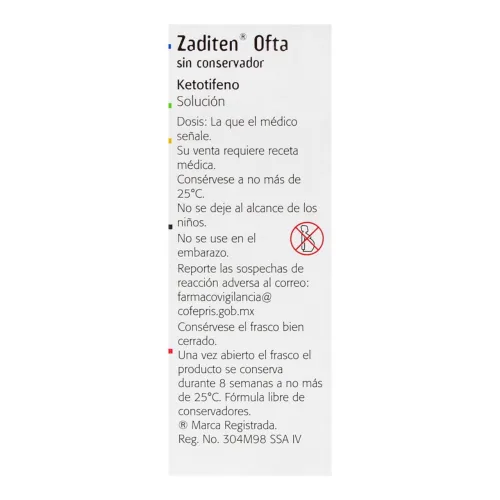 Zaditen 0.025% Solución Oftálmica Gotas 5 Ml