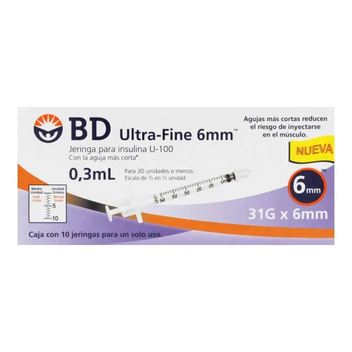 Comprar Bd Ultra-Fine Jeringa Para Insulina U-100 0.3Ml 31Gx6Mm 10 Piezas Caja