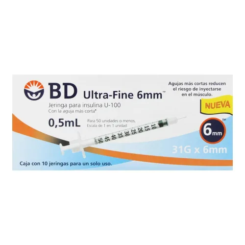 Bd Ultra Fine Jeringa Para Insulina 31X6Mm 0.5 Ml 10 Jeringas