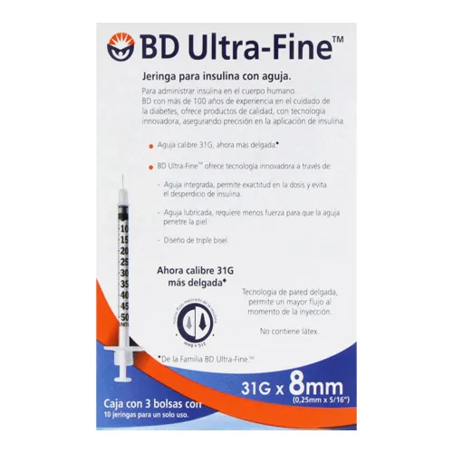 Comprar Bd Ultra Fine Jeringa Para Insulina De 31X8Mm Para 0.5 Ml Con 30 Piezas