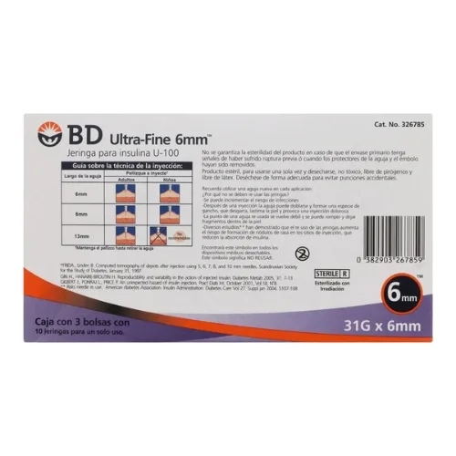 Bd Ultra-Fine Jeringa Para Insulina 31Gx6Mm 0.3 Ml 30 Jeringas