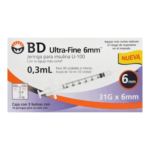 Comprar Bd Ultra-Fine Jeringa Para Insulina 31Gx6Mm 0.3 Ml 30 Jeringas