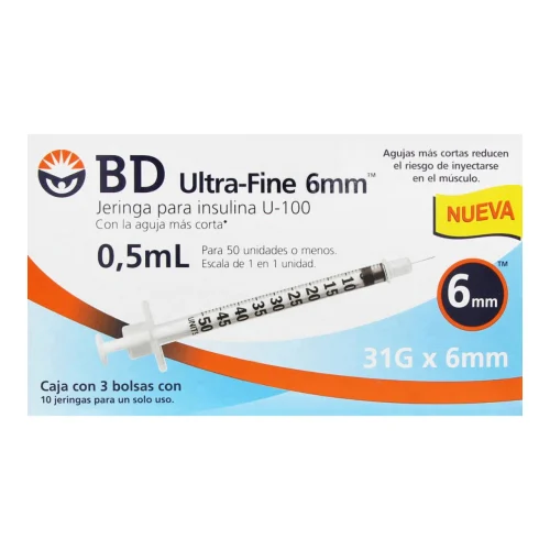 Bd Ultrafine Jeringa Para Insulina 0.5 Ml 31X6Mm Con 30 Piezas
