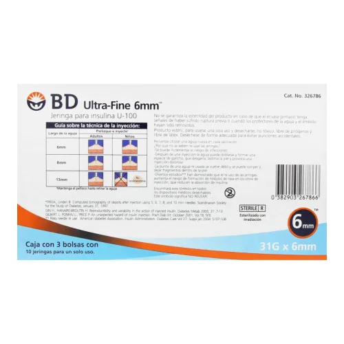 Comprar Bd Ultrafine Jeringa Para Insulina 0.5 Ml 31X6Mm Con 30 Piezas