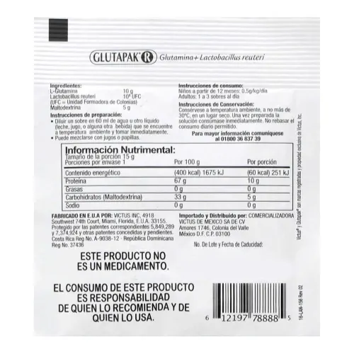 Glutapak R Fórmula Para Alimentación Especializada Polvo 15 G