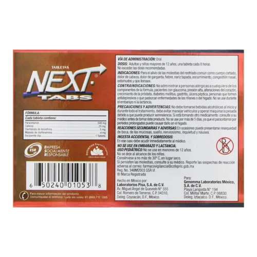 Next 500/25/5/4 Mg Con 10 Tabletas