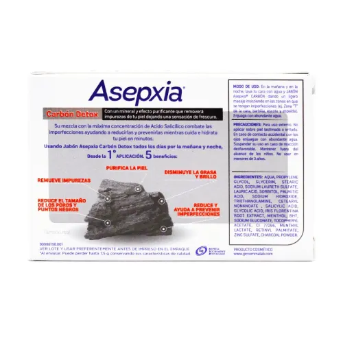 Comprar Asepxia Ácido Salicílico, Carbón Detox Barra 100 Gr