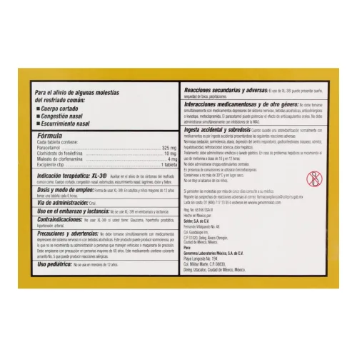 Xl-3 375/10/4 Mg Con 10 Tabletas