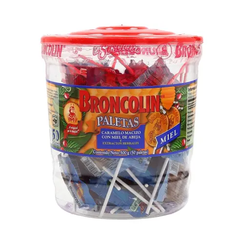 Broncolin Vitrolero Paletas De Miel 50 Piezas