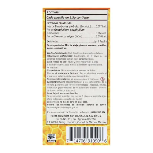 Broncolin Bicoestol Pastillas Sabor Naranja 16 Pastillas