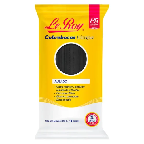 Comprar Le Roy Cubreboca Plisado Negro 5 Piezas