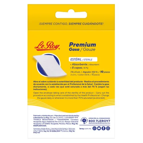 Comprar Le Roy Premium Gasa Estéril 7.5X5Cm Con 10 Piezas