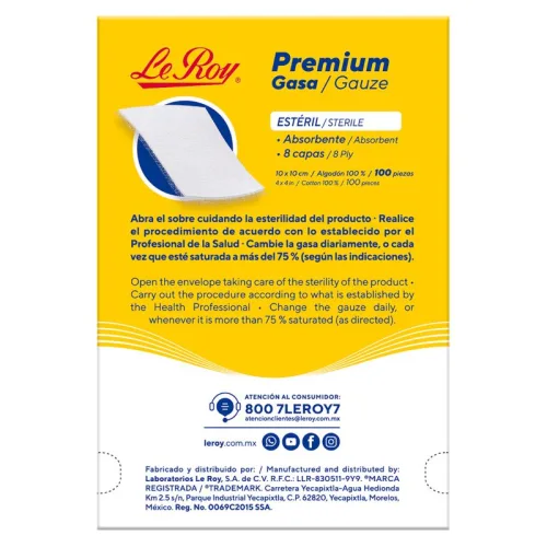 Comprar Le Roy Premium Gasa Estéril 10X10Cm Con 100 Piezas