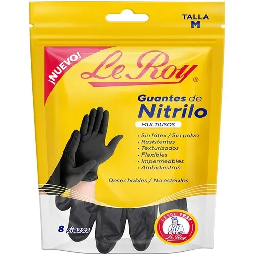 Guantes De Nitrilo Negro Multiusos Talla M Con 8 Pz