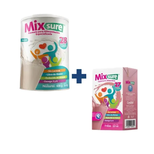 Comprar Mixsure Suplemento Sabor Natural Polvo 400 G + Mixsure Suplemento Alimenticio Sabor Fresa 237 Ml