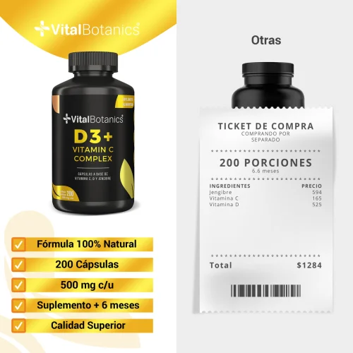 Comprar Vitalbotanics Multivitaminico De Vitamina D3 + Vitamina C Con 200 Cápsulas