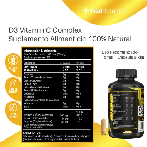 Comprar Vitalbotanics Multivitaminico De Vitamina D3 + Vitamina C Con 200 Cápsulas