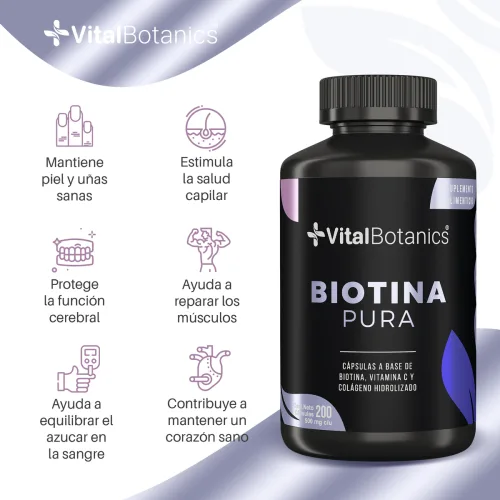 Comprar Vitalbotanics Biotina Pura + Colageno Hidrolizado Con 200 Cápsulas