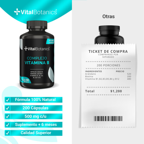 Comprar Vitalbotanics Vitaminas Complejo B + Biotina + Arandano Con 200 Cápsulas