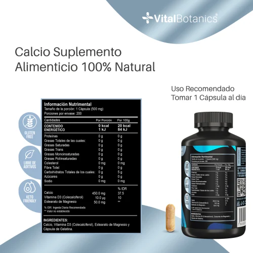 Comprar Vitalbotanics Calcio + Vitamina D3 Con 200 Cápsulas