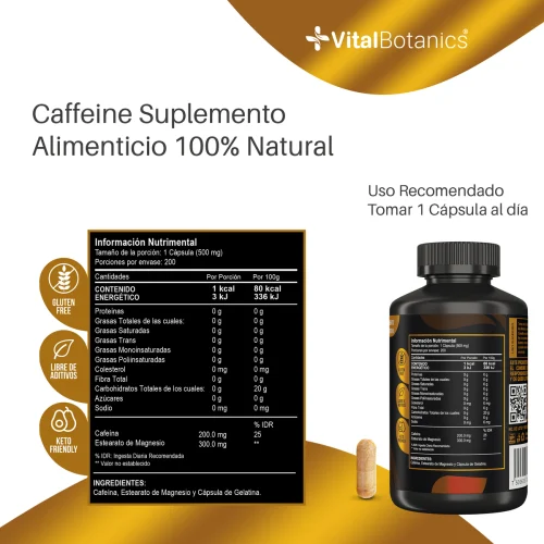 Comprar Vitalbotanics Caffeine Con 200 Cápsulas