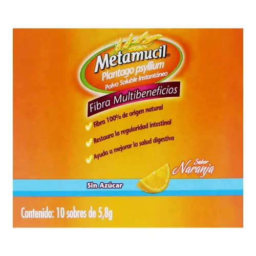 Comprar Metamucil Suplemento Alimenticio Sabor Naranja Sin Azúcar Con 10 Sobres