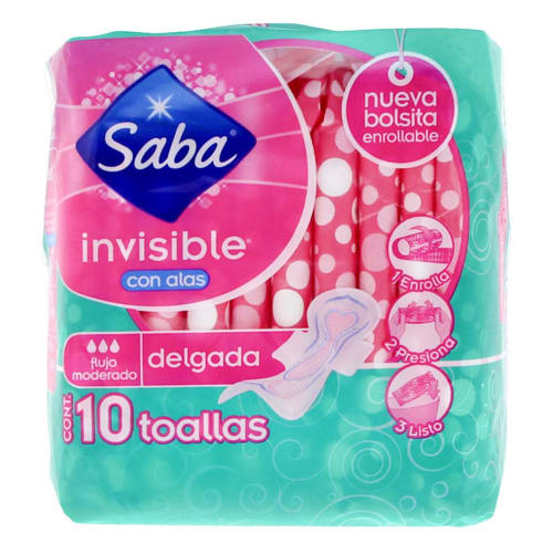Saba Invisible Toallas Sanitarias Con Alas Con 10 Piezas