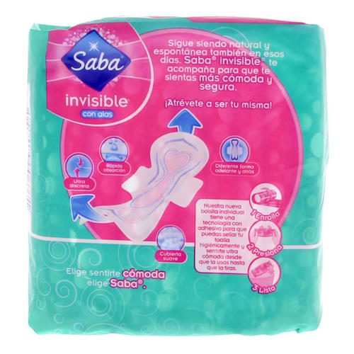 Saba Invisible Toallas Sanitarias Con Alas Con 10 Piezas