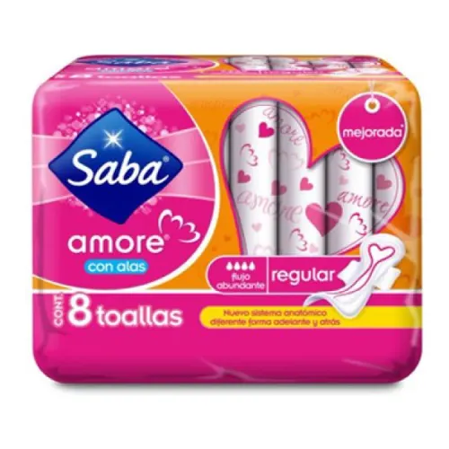 Saba Amore Toallas Sanitarias Regular Con Alas Con 8 Piezas