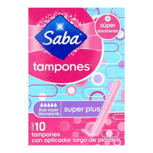 Saba Tampones Súper Plus Con Aplicador Largo Con 10 Piezas