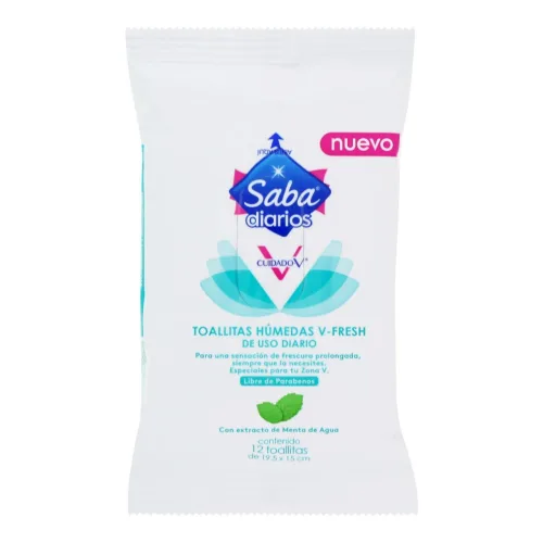 Toallitas Húmedas Íntimas Saba Diarios Cuidado-V Fresh 12 Toallitas