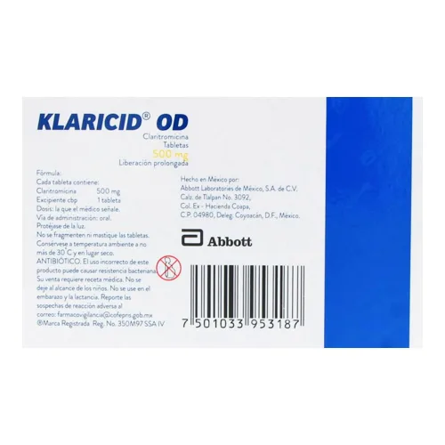 Klaricid Od Claritromicina 500 Mg Con 7 Tabletas