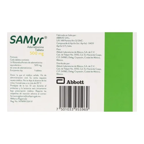 Samyr 500 Mg Con 40 Tabletas