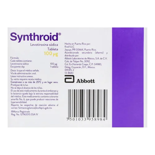 Comprar Synthroid 100 Mcg Con 30 Tabletas