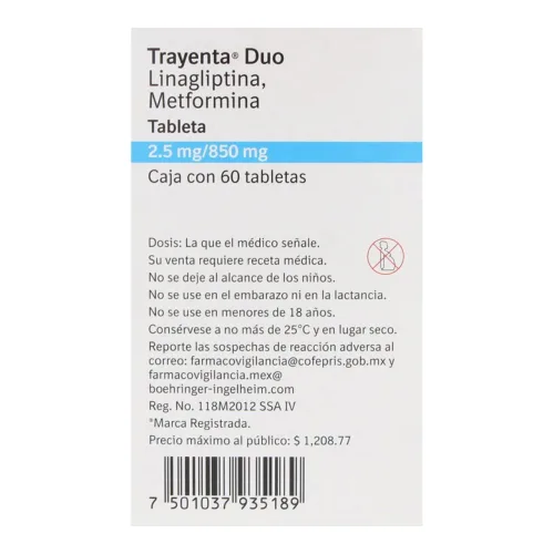Trayenta Duo 2.5/850 Mg Con 60 Tabletas