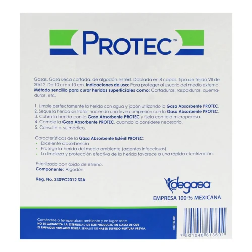 Comprar Protec Gasa Absorbente Estéril 20X12Cm 10 Piezas