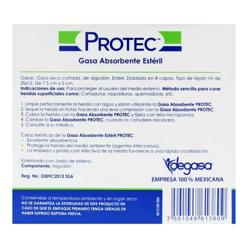 Comprar Protec Gasa Absorbete Estéril 7.5Cmx5Cm Con 10 Piezas