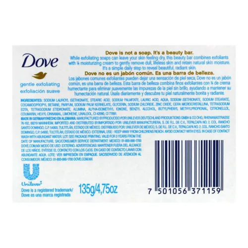 Comprar Dove Jabón De Tocador Exfoliación Suave Barra 135 Gr