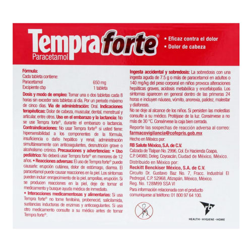Tempra Forte 650 Mg Con 36 Tabletas