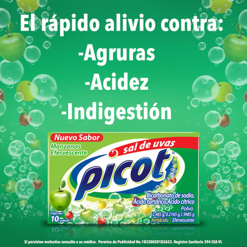 Picot Sal De Uvas 2.485/0.2165/1.9485 G Polvo Sabor Manzana Con 10 Sobres