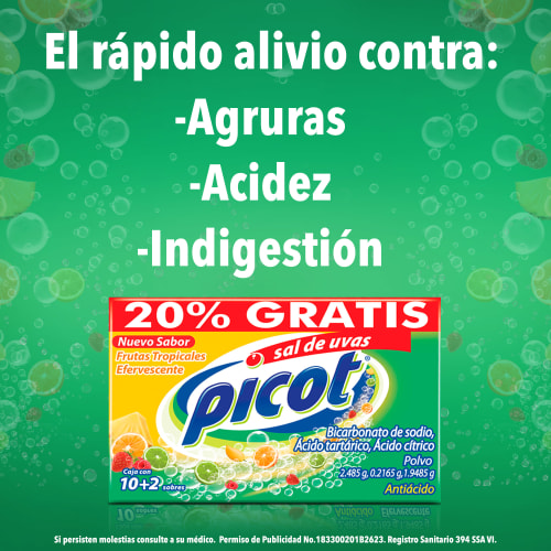 Picot Sal De Uvas 2.485/0.2165/1.9485 G Polvo Sabor Frutas Tropicales Con 10 Sobres