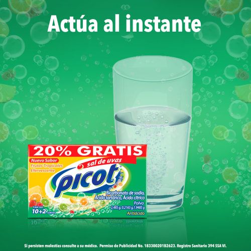 Picot Sal De Uvas 2.485/0.2165/1.9485 G Polvo Sabor Frutas Tropicales Con 10 Sobres