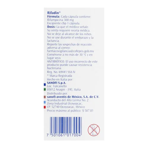 Comprar Rifadin 300 Mg Con 16 Cápsulas